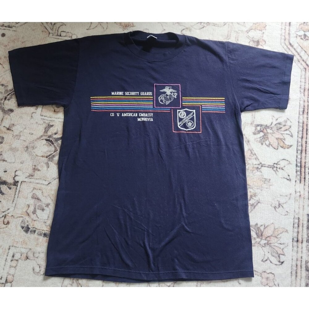 Vtg. Velva Sheen Adult Sz. L Navy Marine Security Guards T Shirt